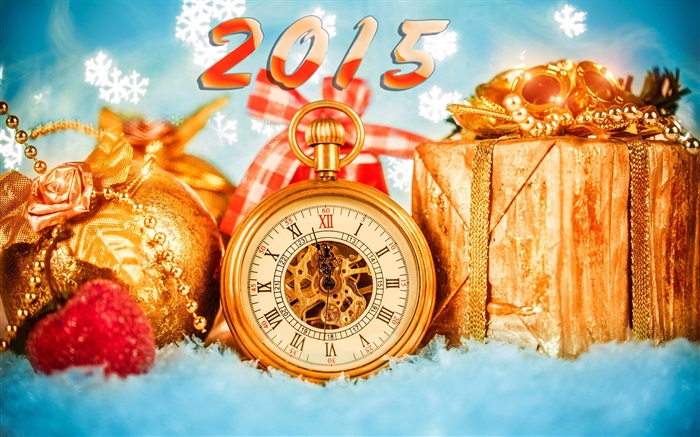 2015新年，钟与礼物 壁纸 图片