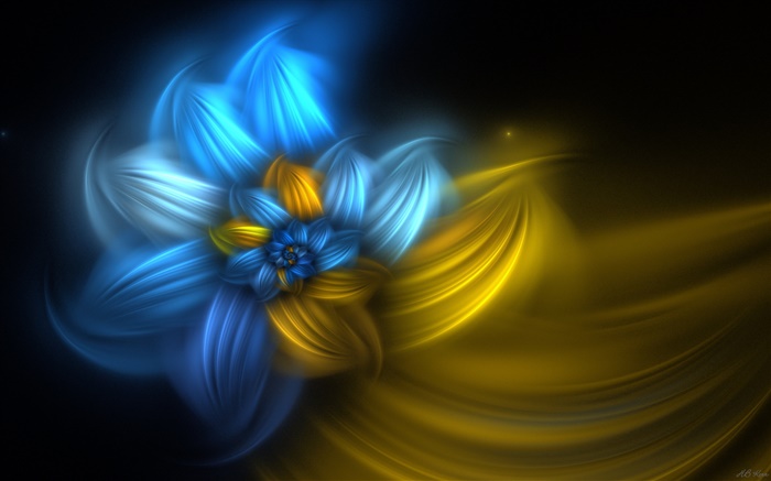 抽象设计花卉，蓝色，黄色 壁纸 图片