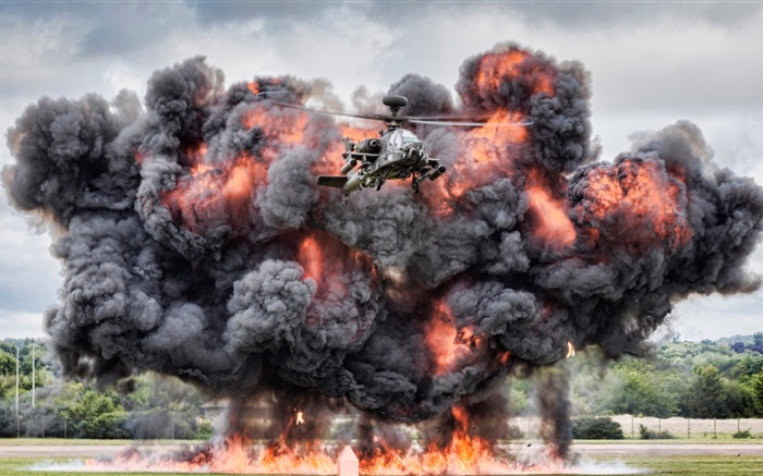 阿帕奇直升机AH-64，战斗，爆炸 壁纸 图片