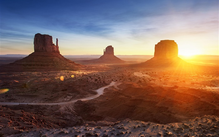 亚利桑那州，纪念碑谷，美国，日落，山脉，沙漠 壁纸 图片