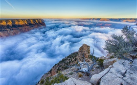 美国亚利桑那州大峡谷，清晨，日出，雾，云