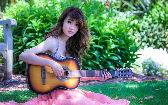 亚洲音乐的女孩，吉他 壁纸 图片