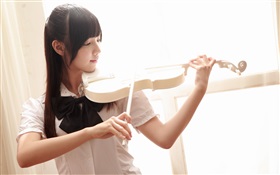 亚洲音乐的女孩，小提琴 高清壁纸