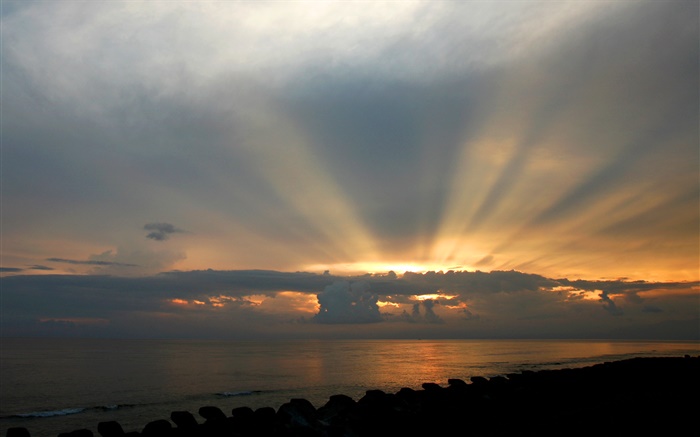海边的黄昏，海，日落，云 壁纸 图片
