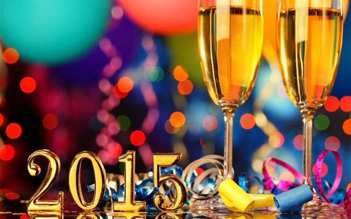 庆祝新年2015，香槟酒杯 壁纸 图片