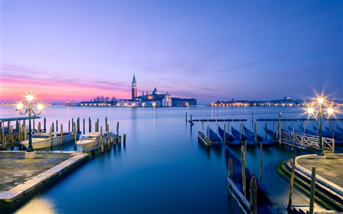黄昏威尼斯美景，码头 壁纸 图片