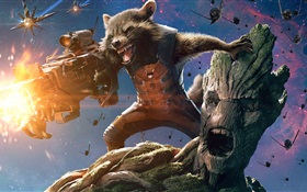 银河护卫队，2014年的电影，浣熊和树人 高清壁纸
