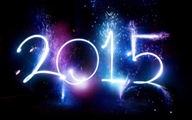 新年快乐2015年新年，烟火，黑色背景