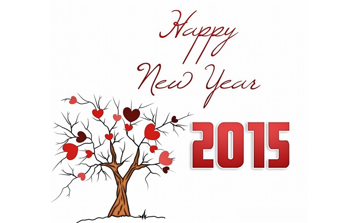 新年快乐2015年，爱的心树 壁纸 图片
