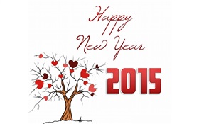 新年快乐2015年，爱的心树 高清壁纸