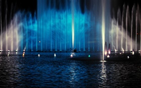 夜景，喷泉，灯光