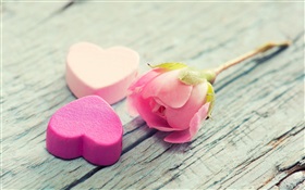 粉红玫瑰与爱的心形 高清壁纸