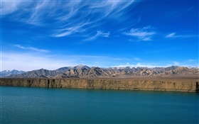 河，山，蓝天，悬崖，中国山水
