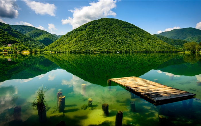 夏天，绿色，湖，山 壁纸 图片