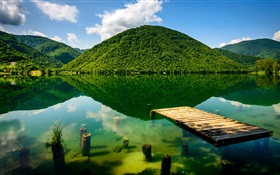 夏天，绿色，湖，山 高清壁纸