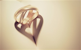 两个戒指投影，爱的心形 高清壁纸