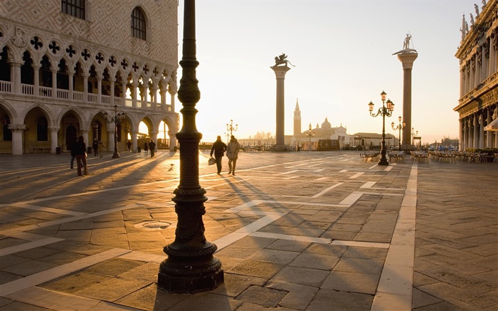 威尼斯，广场，行人，阳光 壁纸 图片