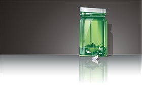 3D绿色玻璃瓶 高清壁纸