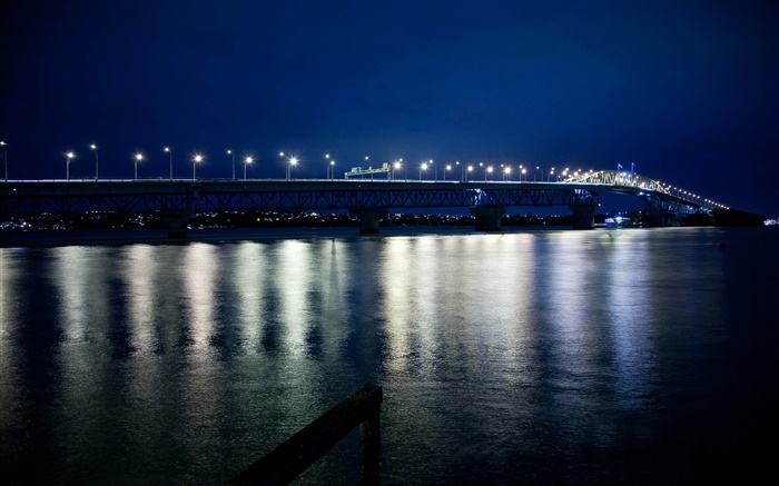奥克兰海港大桥，晚上，灯，新西兰 壁纸 图片