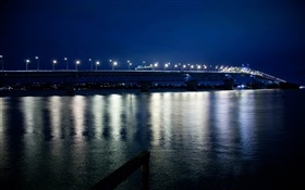 奥克兰海港大桥，晚上，灯，新西兰 高清壁纸