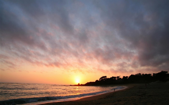 沙滩，海岸，海，人，日出，云海 壁纸 图片