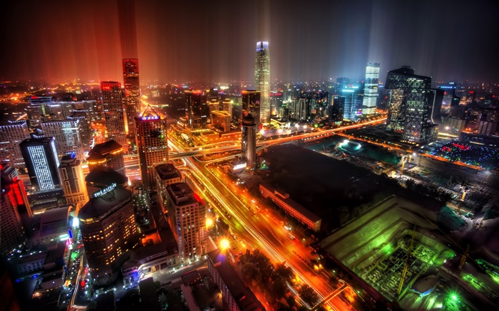 北京，中国，城市，夜晚，灯光，摩天大楼 壁纸 图片