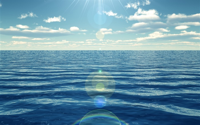 蓝色的大海，太阳光线 壁纸 图片