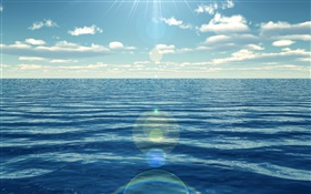 蓝色的大海，太阳光线 高清壁纸