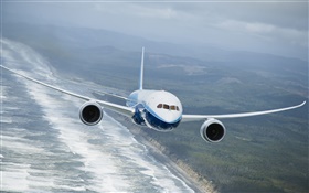 波音787客机，飞行，海 高清壁纸