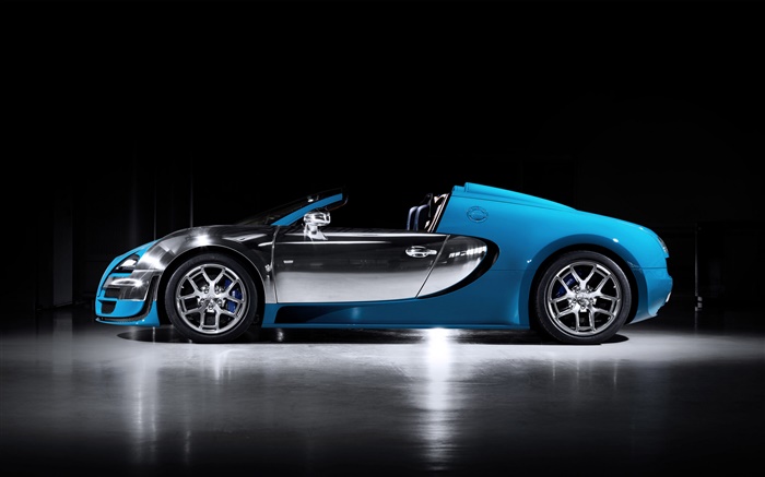 布加迪威龙16.4超级跑车蓝色侧视图 壁纸 图片