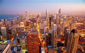 芝加哥城市，美国，黎明，摩天大楼 高清壁纸