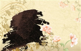 中国的水墨艺术，牡丹花 高清壁纸
