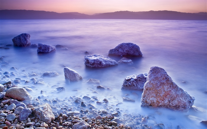 死海，日出，盐，石头 壁纸 图片
