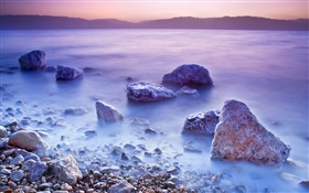 死海，日出，盐，石头 高清壁纸