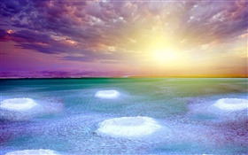 死海，日落，盐，云