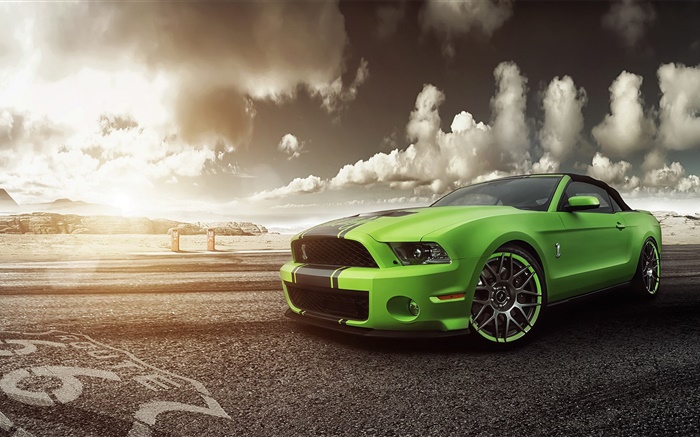 福特野马谢尔比GT500绿色超级跑车 壁纸 图片