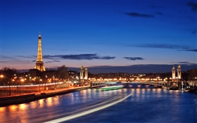 法国，巴黎，城市夜景，灯光，美丽的风景 高清壁纸