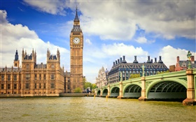 英国伦敦，城市，桥，河，大笨钟 高清壁纸