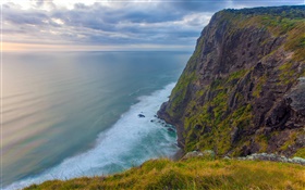 美世悬崖，海，云，黄昏，新西兰怀卡托 高清壁纸