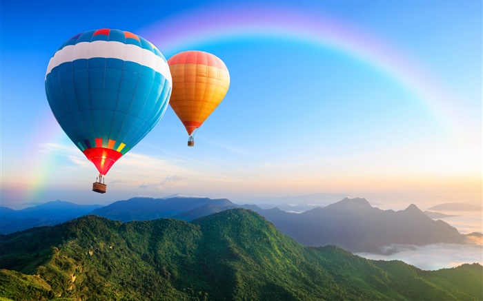 彩虹的颜色热气球，天空 壁纸 图片