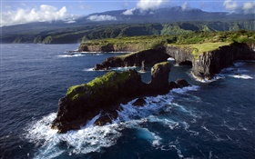 岩石海岸，太平洋，夏威夷毛伊岛 高清壁纸