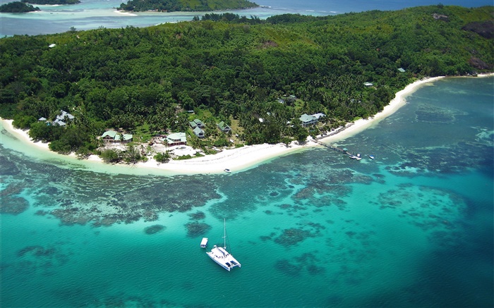 塞舌耳岛，顶视图，船，海 壁纸 图片