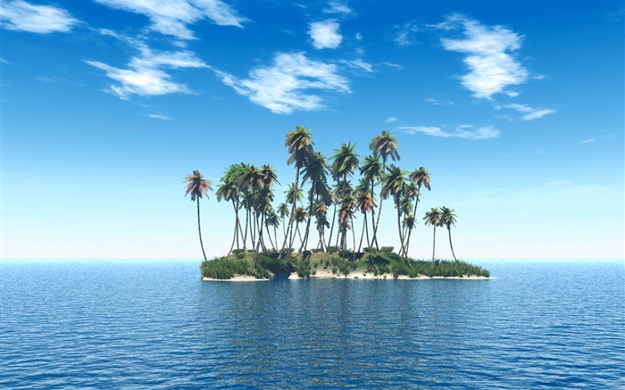 小岛屿，棕榈树，海 壁纸 图片