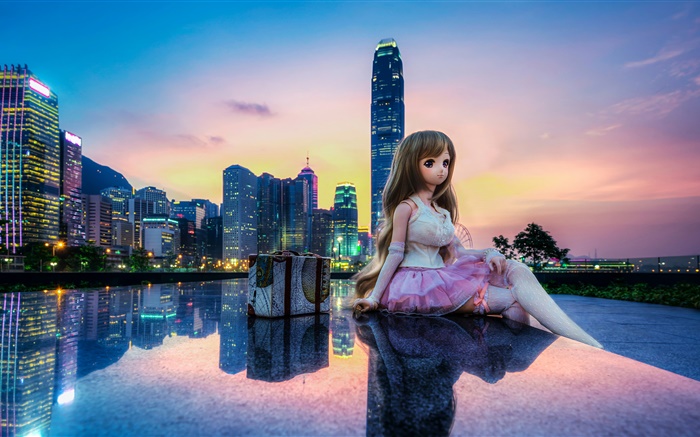 玩具，娃娃，美丽的女孩，城市，建筑，香港 壁纸 图片