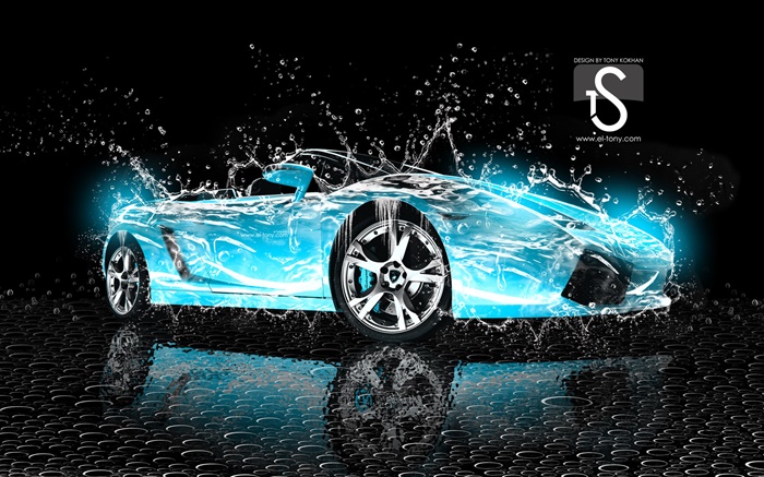 水溅汽车，蓝色兰博基尼，创意设计 壁纸 图片
