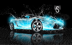 水溅汽车，蓝色兰博基尼，创意设计