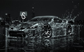 水溅汽车，创意设计，黑色的超级跑车 高清壁纸