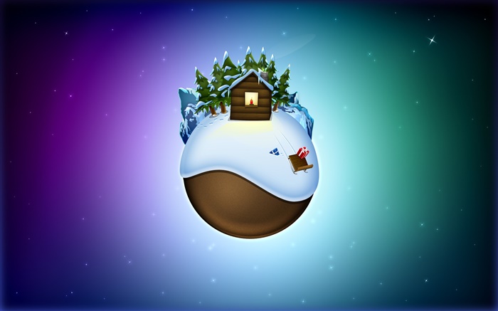 圣诞主题图片，地球，树，房子，雪，创意 壁纸 图片