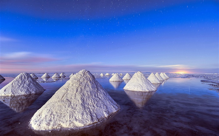 死海，日落，成堆的盐 壁纸 图片