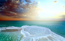死海，美丽的夕阳，盐海 高清壁纸